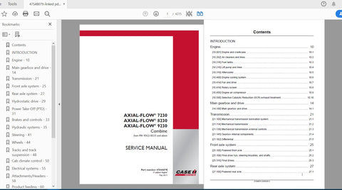 Discover the ultimate resource for maintaining your CASE IH Axial-Flow 7230, 8230, and 9230 tractors with the comprehensive Service Manual (Part No. 47548079). This PDF file is 