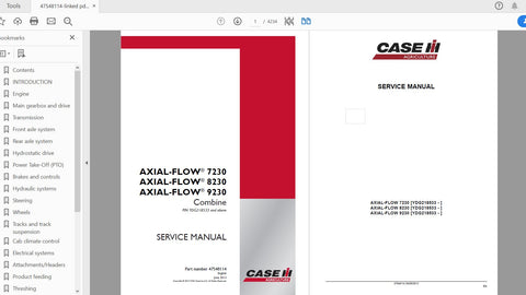 Discover the ultimate resource for your CASE IH Axial-Flow combines with the comprehensive service manual for models 7230, 8230, and 9230. This PDF file, part number 47548114, is designed