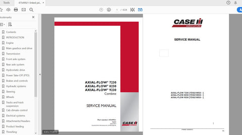 Discover the ultimate resource for maintaining your CASE IH Axial-Flow combines with the comprehensive service manual for models 7230, 8230, and 9230. This PDF file