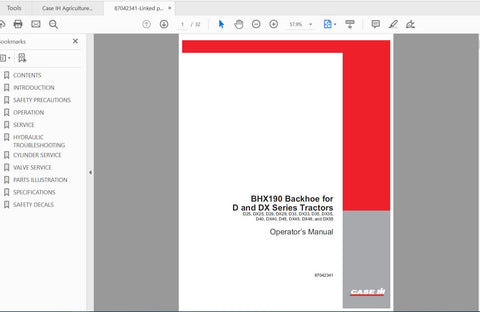 Discover the essential CASE IH Tractor BHX190 Backhoe Operator’s Manual, designed specifically for D, DX, and SRS models. This comprehensive PDF file provides you with all the necessary
