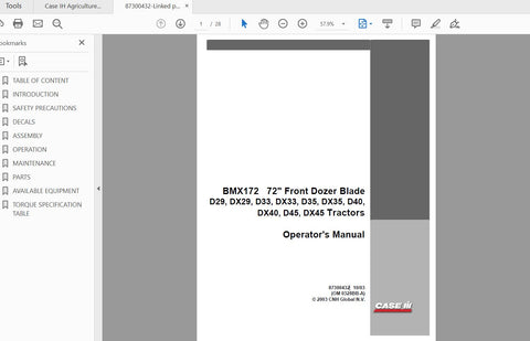 Discover the essential CASE IH Tractor Front Dozer Blade Operator’s Manual, designed specifically for models BMX172, D29, D33, D35, D40, D45, DX29, DX33, DX35, DX40, and 