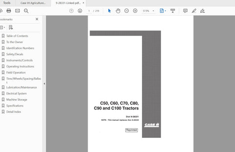 Enhance your farming efficiency with the CASE IH Tractor C50, C60, C70, C80, C90, C100 Series Operator’s Manual. This comprehensive PDF file is designed to provide you with essential information and guidance for optimal operation and maintenance of