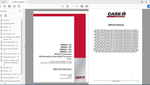 Unlock the full potential of your CASE IH Farmall tractors with the comprehensive Service Manual for models 85C, 95C, 105C, and 115C. This PDF file, part number 47840678, is