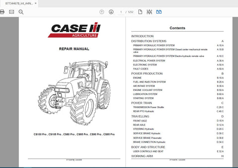Enhance your maintenance routine with the CASE IH TRACTOR CS PRO 80, 90, 100 SERVICE MANUAL