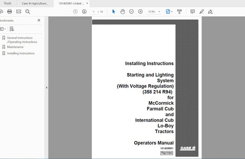 Discover the essential CASE IH Tractor Cub Starting and Lighting System Operator’s Manual, specifically designed for the Farmall Cub and International LoBoy models. This comprehensive
