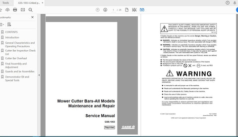 Enhance your maintenance capabilities with the CASE IH Tractor Cutter Bars Service Manual GSS-1053. This comprehensive PDF file is designed specifically