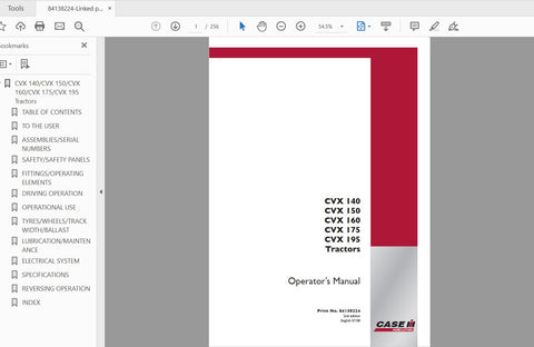 Discover the essential CASE IH Tractor Operator’s Manual for models CVX 140, 150, 160, 175, and 195. This comprehensive PDF file is designed to provide you with all the information