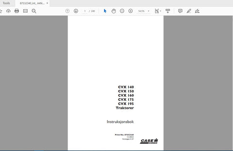 Discover the essential CASE IH Tractor Operator’s Manual for models CVX 140, 150, 160, 175, and 195. This comprehensive PDF file is designed to provide you with all the necessary information to operate and maintain your tractor efficiently. With clear instructions and detailed diagrams, you can ensure optimal performance and longevity