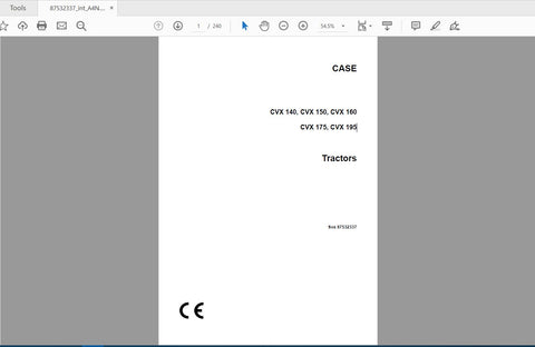 Discover the essential CASE IH Tractor Operator’s Manual for models CVX 140, CVX 150, CVX 160, CVX 175, and CVX 195. This comprehensive PDF file is designed to provide you with all the necessary information to operate and maintain your tractor efficiently.
