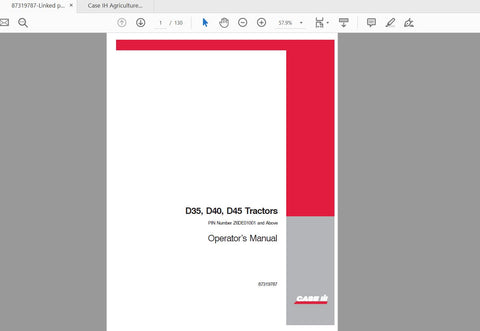 Enhance your farming efficiency with the CASE IH Tractor D35, D40, D45 Operator’s Manual (PDF File). This comprehensive guide is designed to provide you with essential information and