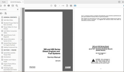 Enhance your maintenance routine with the CASE IH Tractor Diesel Engine Fuel Systems Service Manual (GSS1427B). 