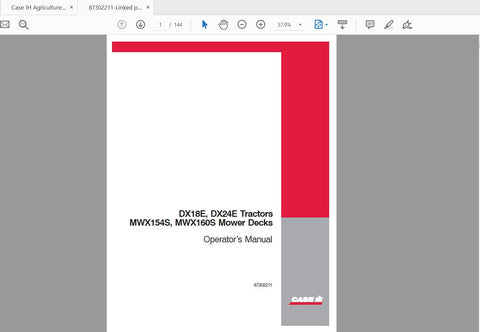 Enhance your CASE IH tractor experience with the comprehensive Operator’s Manual for the DX18E and DX24E models, specifically designed for the MWX154S and MWX160S mower decks. This PDF file is an essential resource for both new and seasoned operators, providing detailed instructions and insights to maximize your