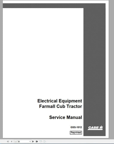 Discover the essential CASE IH Tractor Electrical Equipment Farmall - IH Cub Service Manual GSS-1012, now available in a convenient PDF format. This comprehensive guide is