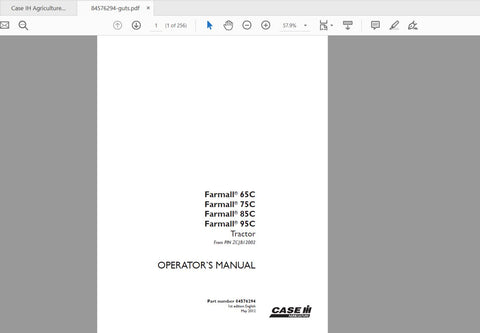CASE IH TRACTOR FARMALL65C,FARMALL75C FARMALL 85C FARMALL 95C 84576294 OPERATOR’S MANUAL - PDF FILE