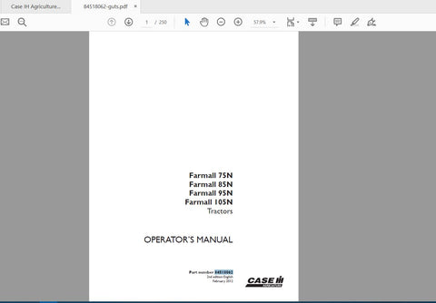 Discover the essential CASE IH Tractor Operator’s Manual for the Farmall 75N, 85N, 95N, and Farmall models. This comprehensive PDF file is designed to provide you with all the information