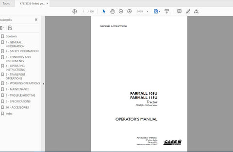 Discover the essential resource for your CASE IH Farmall 105U and 115U tractors with the comprehensive Operator’s Manual (PDF file). This manual is designed to provide you with all the necessary information to operate and maintain your tractor efficiently, ensuring 