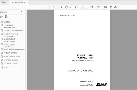 Unlock the full potential of your CASE IH Farmall 105U and 115U tractors with the comprehensive Operator’s Manual (PDF file). This essential guide is designed to provide you with
