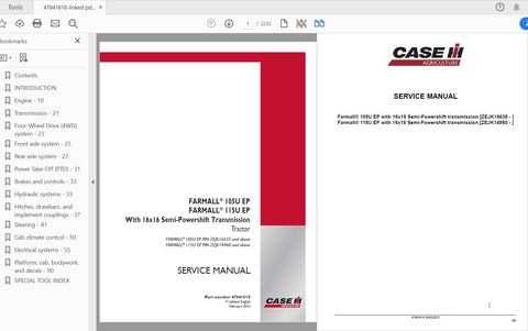 Discover the ultimate resource for your CASE IH Tractor Farmall 105U EP and 115U EP with the comprehensive Service Manual (PDF file) 47841818. This essential guide is designed to provide you with detailed insights into the 16 x 16 Semi-Powershift Transmission