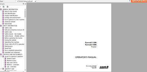 Enhance your farming efficiency with the CASE IH Tractor Farmall 110A and 130A Operator’s Manual.