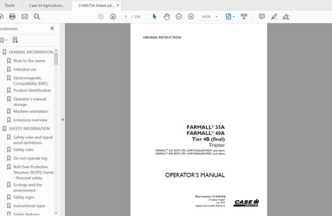 Unlock the full potential of your CASE IH Farmall® 35A and 40A tractors with the comprehensive Operator’s Manual (PDF file). This essential guide provides detailed instructions and 