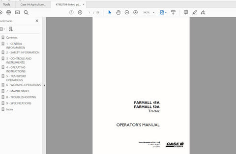 Discover the essential CASE IH Tractor Farmall® 45A and Farmall® 50A Operator’s Manual, available in a convenient PDF format. This comprehensive guide is designed to enhance your understanding of your tractor's features, ensuring optimal performance