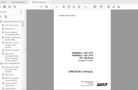 Unlock the full potential of your CASE IH TRACTOR FARMALL® 45C CVT and FARMALL® 55C CVT with the comprehensive Operator’s Manual (PDF file). This essential guide is designed to provide you with all the information you need to operate and maintain