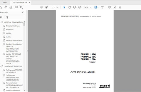 Discover the essential CASE IH Tractor Farmall 55A, 65A, and 75A Operator’s Manual, designed to enhance your farming experience. This comprehensive PDF file provides detailed
