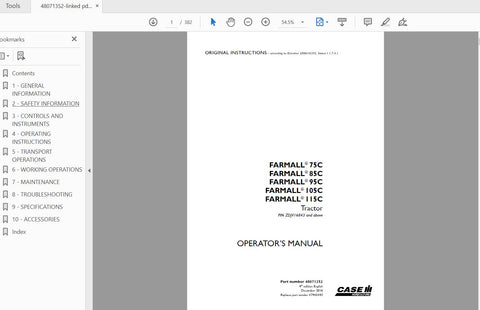 Enhance your farming efficiency with the CASE IH Tractor Farmall Operator’s Manual, designed specifically for models 75C, 85C, 95C, 105C, and 115C. This comprehensive PDF file provides
