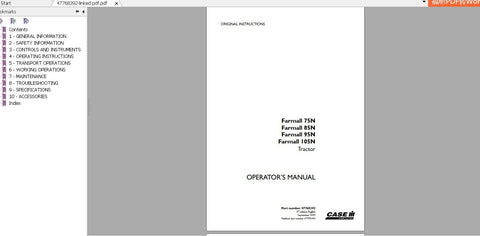 Unlock the full potential of your CASE IH Farmall tractor with the comprehensive Operator’s Manual for models 75N, 85N, 95N, and 105N. This PDF file is an essential resource for both