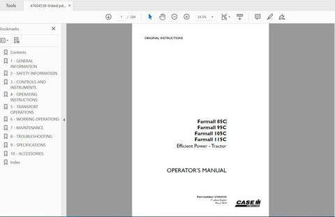 Unlock the full potential of your CASE IH Farmall 85C, 95C, 105C, and 115C tractors with the comprehensive Operator’s Manual (PDF file). This essential guide provides detailed instructions and insights to help you operate and maintain your equipment efficiently