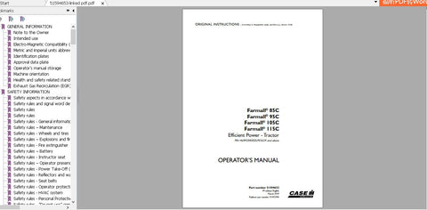 Enhance your farming efficiency with the CASE IH Tractor Farmall 85C, 95C, 105C, and 115C Operator’s Manual. This comprehensive PDF file is designed to provide you with all the essential information needed to operate and maintain your tractor effectively. With
