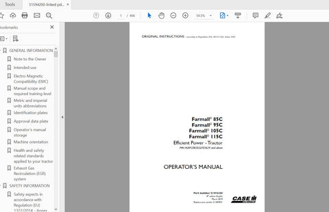 Unlock the full potential of your CASE IH Farmall 85C, 95C, 105C, and 115C tractors with the Efficient Power Operator’s Manual (51594200). This comprehensive PDF 