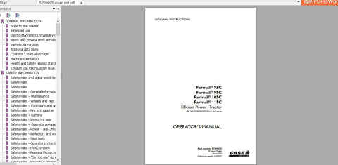 Unlock the full potential of your CASE IH Farmall 85C, 95C, 105C, or 115C tractor with the comprehensive Operator’s Manual (PDF file). This essential guide is designed to enhance your operational efficiency, providing you with detailed insights into the tractor's features, maintenance, and troubleshooting.


