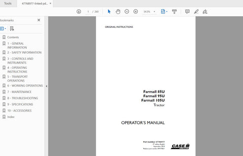 Unlock the full potential of your CASE IH Farmall 85U, 95U, and 105U tractors with the comprehensive Operator’s Manual (PDF file). This essential guide is designed to provide you with detailed instructions, maintenance tips, and operational insights to ensure