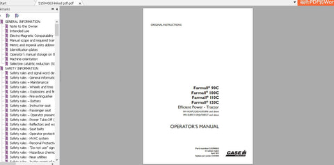 Unlock the full potential of your CASE IH Farmall 90C, 100C, 110C, and 120C tractors with the Efficient Power Operator’s Manual (PDF file). This comprehensive guide is designed to enhance your operational efficiency, providing you with essential insights and detailed instructions tailored specifically for your tractor model