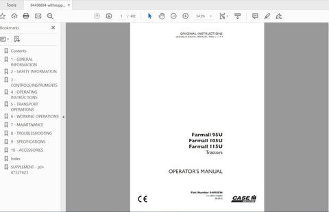 Discover the essential CASE IH Tractor Farmall 95U, 105U, and 115U Operator’s Manual, available in a convenient PDF format. This comprehensive guide is designed to enhance your understanding of your tractor's features, ensuring you get the most out of your