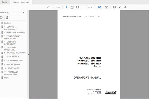 Discover the essential CASE IH Tractor Farmall 95U, 105U, and 115U Pro Operator’s Manual, available in a convenient PDF format. This comprehensive guide is designed to enhance