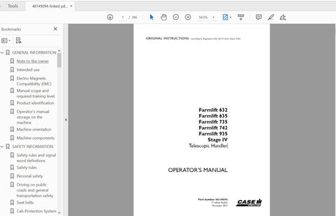 Discover the essential CASE IH Tractor Farmlift Operator’s Manual for models 632, 635, 735, 742, and 935 Stage IV. This comprehensive PDF file is designed to provide you 