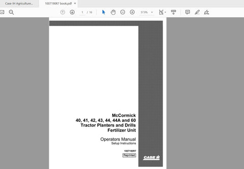 Enhance your farming efficiency with the CASE IH Tractor Fertilizer Unit Operator’s Manual (PDF File). This comprehensive guide is designed specifically for tractor planters and drills, ensuring you have all the information you need to optimize your equipment's
