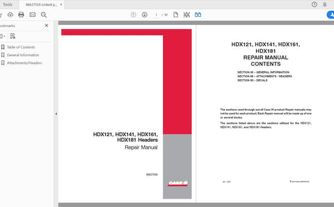 Enhance your farming efficiency with the CASE IH Tractor HDX121, HDX141, HDX161, and HDX181 Headers Service Manual (Part No. 86637559). This comprehensive PDF file is designed