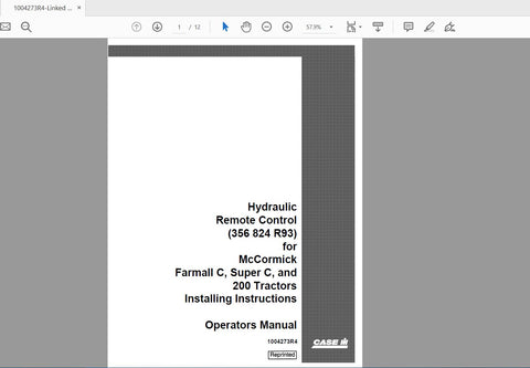 Discover the essential CASE IH Tractor Hydraulic Remote Control Operator’s Manual, designed specifically for models 356, 824, R93, Farmall C, and Super C. This comprehensive