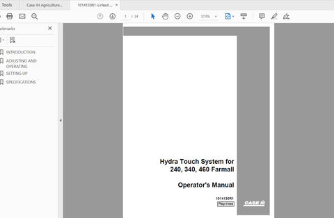 Discover the essential CASE IH Tractor Hydra Touch System Operator’s Manual, specifically designed for the 240, 340, and 460 Farmall models. This comprehensive PDF file