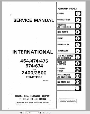 Unlock the full potential of your CASE IH tractor with the comprehensive Service Manual SM37C, specifically designed for models IH 454, 474, 475, 574, 674, 2400, and 2500