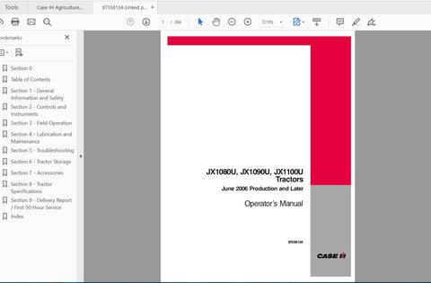 Discover the essential CASE IH Tractor Operator’s Manual for models JX1080U, JX1090U, and JX1100U, produced from 062006 onwards. This comprehensive PDF file is designed to 