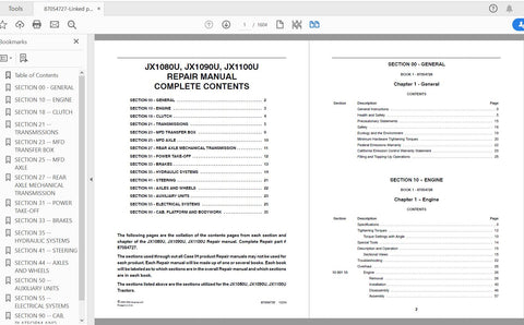 Discover the ultimate resource for maintaining your CASE IH tractor with the JX1080U, JX1090U, and JX1100U Service Manual (Part No. 87054727). This comprehensive PDF file is designed