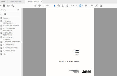 Enhance your farming efficiency with the CASE IH TRACTOR JX55T, JX75T Operator’s Manual (PDF File). This comprehensive guide is designed to provide you with essential information and insights to maximize the performance of your tractor. Whether you're 