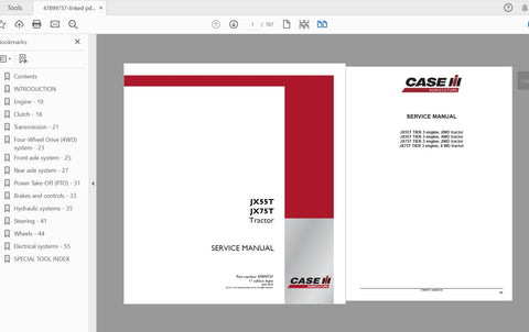 Enhance your maintenance routine with the CASE IH TRACTOR JX55T, JX75T SERVICE MANUAL (Part No. 47899738). This comprehensive PDF file is designed to provide you with all the essential information needed to keep your tractor running smoothly and