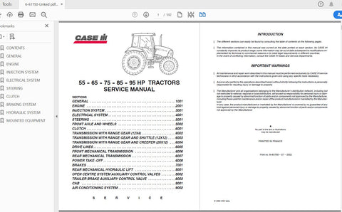 Unlock the full potential of your CASE IH tractor with the JX55, JX65, JX75, JX85, and JX95 Service Manual (6-61750) in PDF format. This comprehensive guide is designed to provide