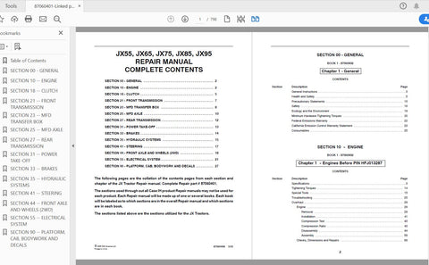 Unlock the full potential of your CASE IH tractor with the JX55, JX65, JX75, JX85, and JX95 Service Manual (87060401) in PDF format. This comprehensive guide is designed to provide