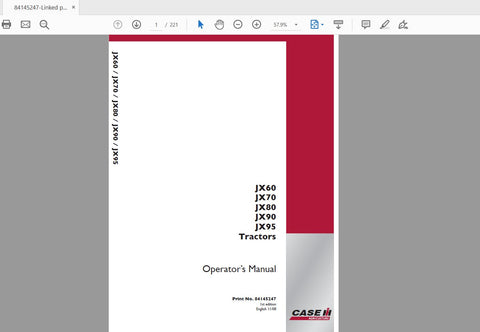 Enhance your farming efficiency with the CASE IH Tractor JX Series Operator’s Manual (Models JX60, JX70, JX80, JX90, JX95). This comprehensive PDF file is designed to provide you with essential information and guidance for optimal operation and maintenance of your tractor.